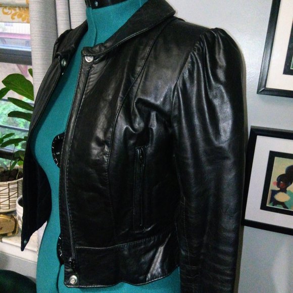 Vintage Jonathan Christopher Black Leather Puff Sleeve Jacket - Picture 14 of 16